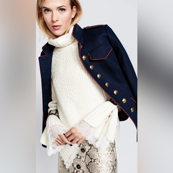 Banana Republic x Olivia Palermo Navy Blue Military Belted Button Blazer Jacket - Picture 8 of 17